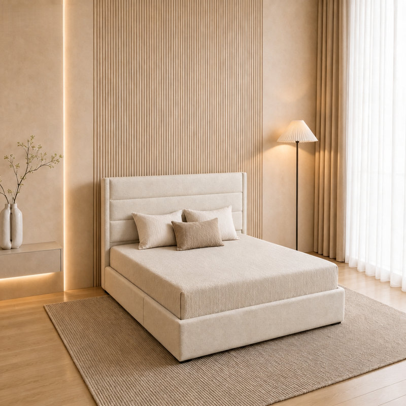 Lit de rangement rembourré Denicolais, Double, Beige