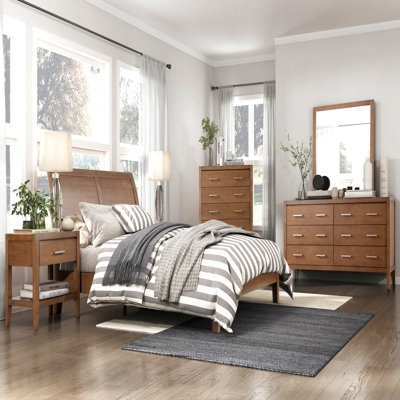 Transitional Bedroom Furniture 1pc Queen Platform Bed Light Brown Finish Sleigh Headboard