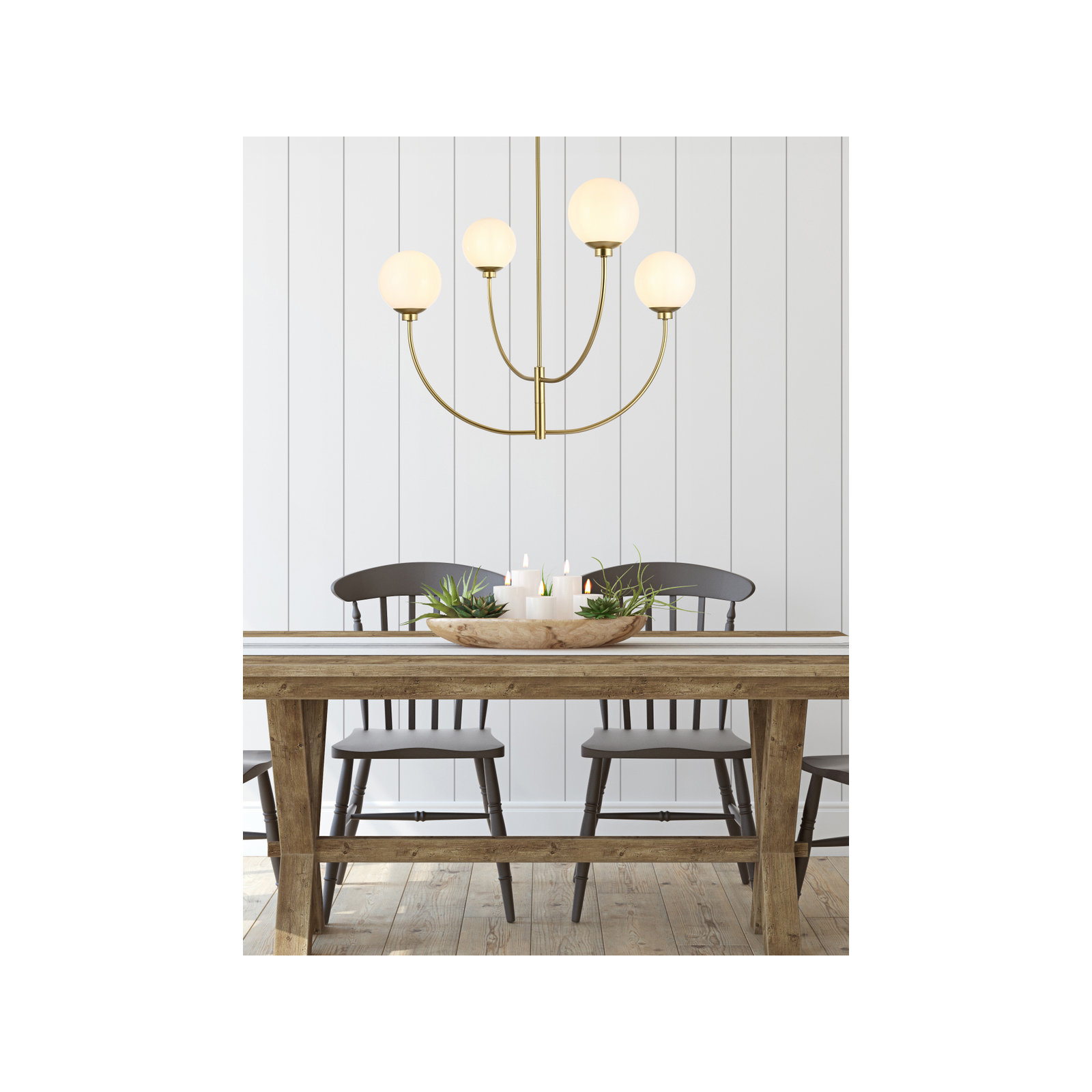 Kyle 4 - Light Dimmable Modern Linear Chandelier, Brass, 27" H x 36" W x 36" D