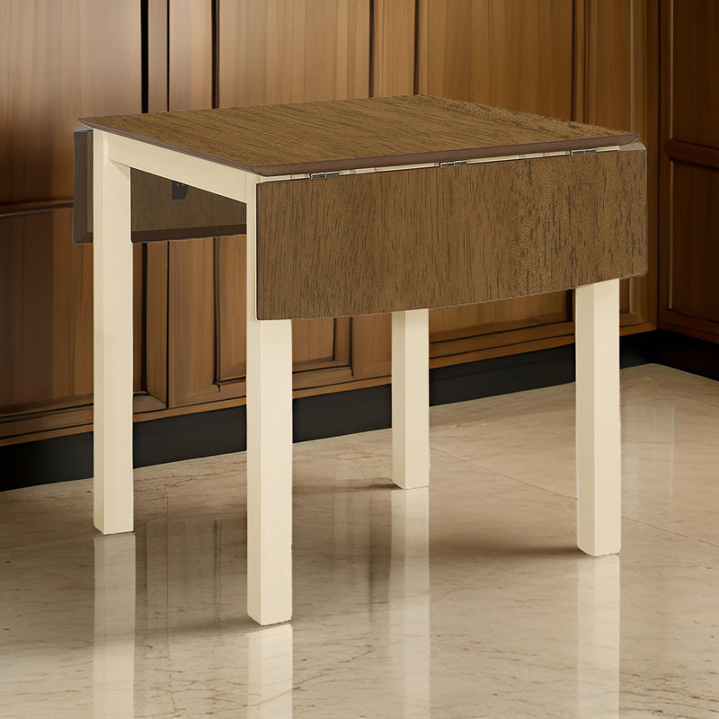 Rake Dining Table With Drop Leaf, 30-48 Inch Rectangular, Wood, Oak Brown/Cream