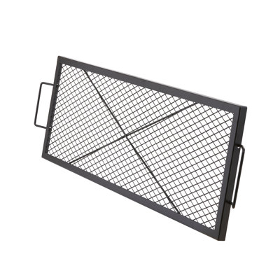 Barbecue pour foyer, rectangulaire en acier de 44 pouces pour le camping, capacité de charge élevée, maille en losange, même chaleur, noir très résistant avec support en X, fête extérieure idéale, transfert,