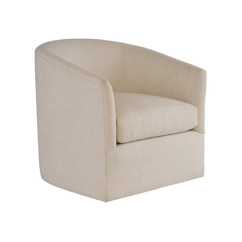 Sunset Key Upholstered Swivel Barrel Chair, Beige Polyester Blend