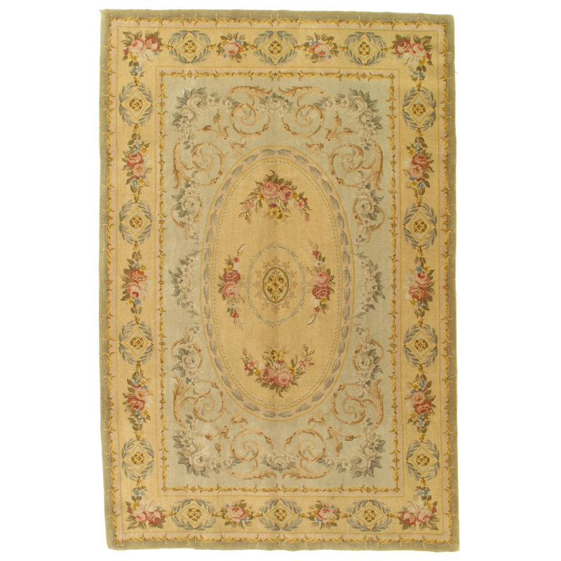 Savonnerie Wool Oriental Area Rug in Beige