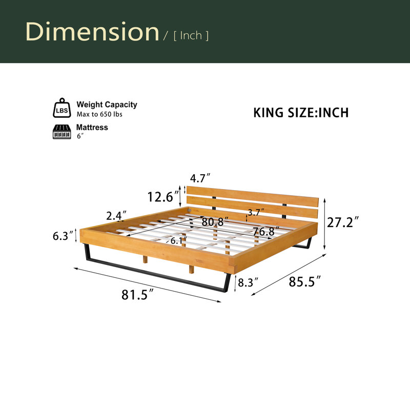 PINE WOOD BED FRAME, King
