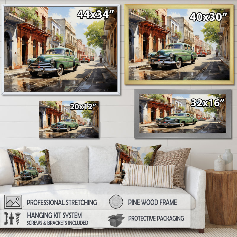 Cuba Havana Vieja Timeless - art mural paysage de Cuba, H 16 po x l 32 po x P 1 po, Cadre flottant noir