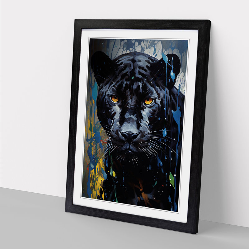 Panther Hard Edge Painting - Single Picture Frame Print on Wood, 46" H x 34" W x 2" D, Black