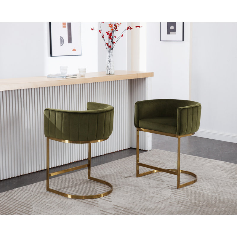 Tabouret de comptoir 24,5 po Naysharn, Velours vert, Doré, 2