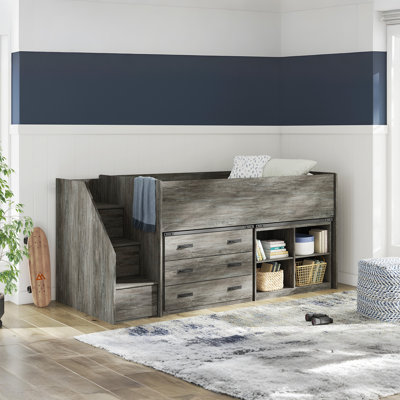Hafizur Twin Loft Bed With Bookcase And Drawer Storage