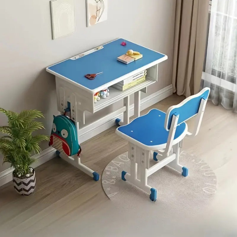 Chaise de bureau d'école pour enfants, Blanc / Bleu 