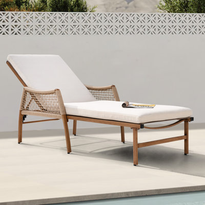 Patio Time Outdoor Reclining Chaise Lounge, 6-position Adjustable Backrest And Zippered Cushion, Hand-woven Rattan Wrapped Armrests And Hand-brush Alu by Bay Isle Home