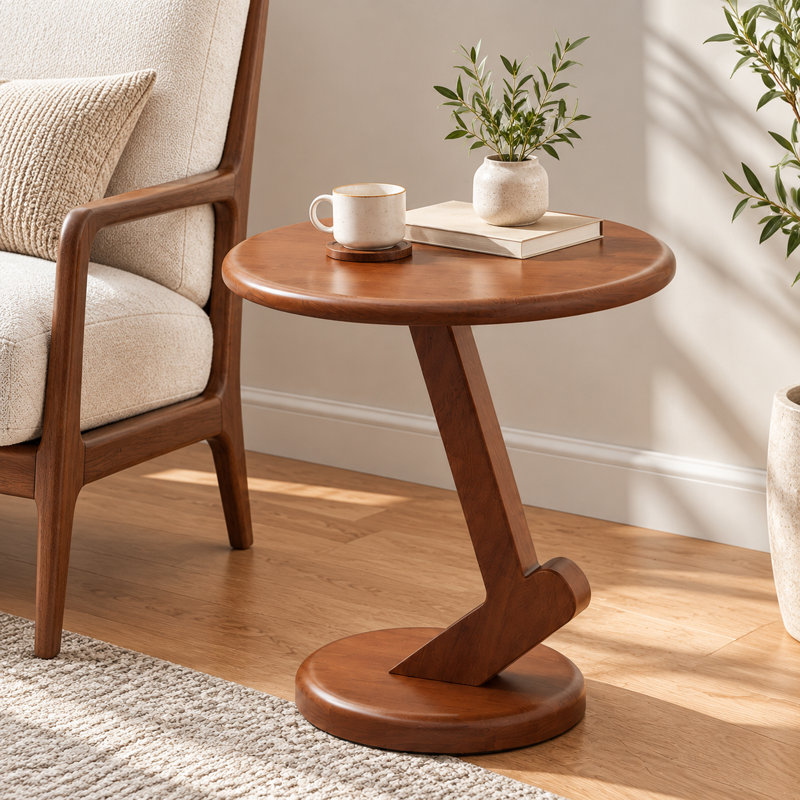 Mini table d'appoint ronde en bois de 17,7 po de hauteur, table de bout de salon