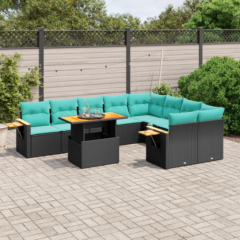  Ensemble de canapé de patio 10 pièces avec coussins en rotin de polyester, Noir, Vert