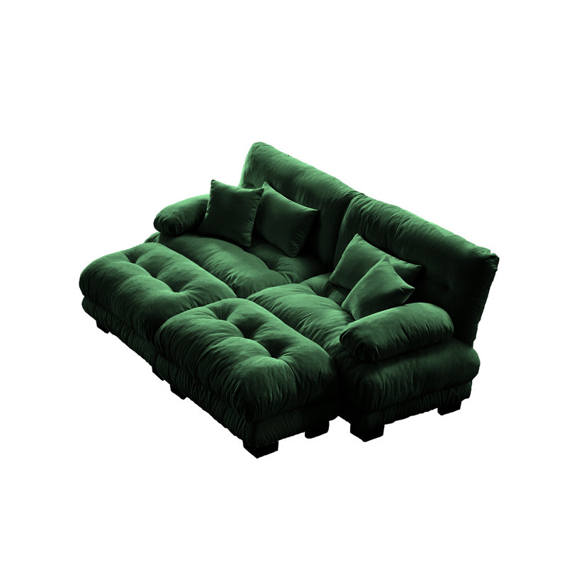 Salon 2 places en chenille, coussins d'apparence nuageuse et repose-pieds assortis pour canapé-lit de loisirs, chenille avec coussins décoratifs doux