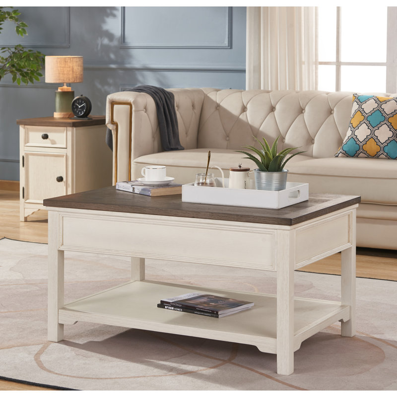 Table basse avec plateau relevable, Blanc