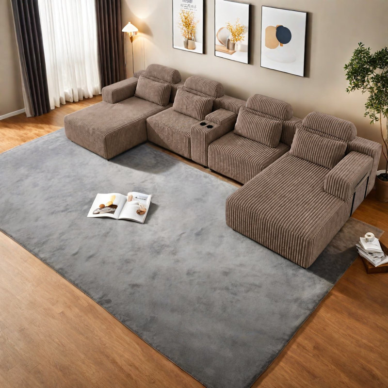 Canapés à compression avec rangement, grand U en velours côtelé pour la maison