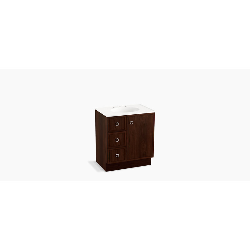 Jacquard 30" Vanity Base Only with Toe Kick, 1 Door and 3 Drawers on Left, Ramie noyer