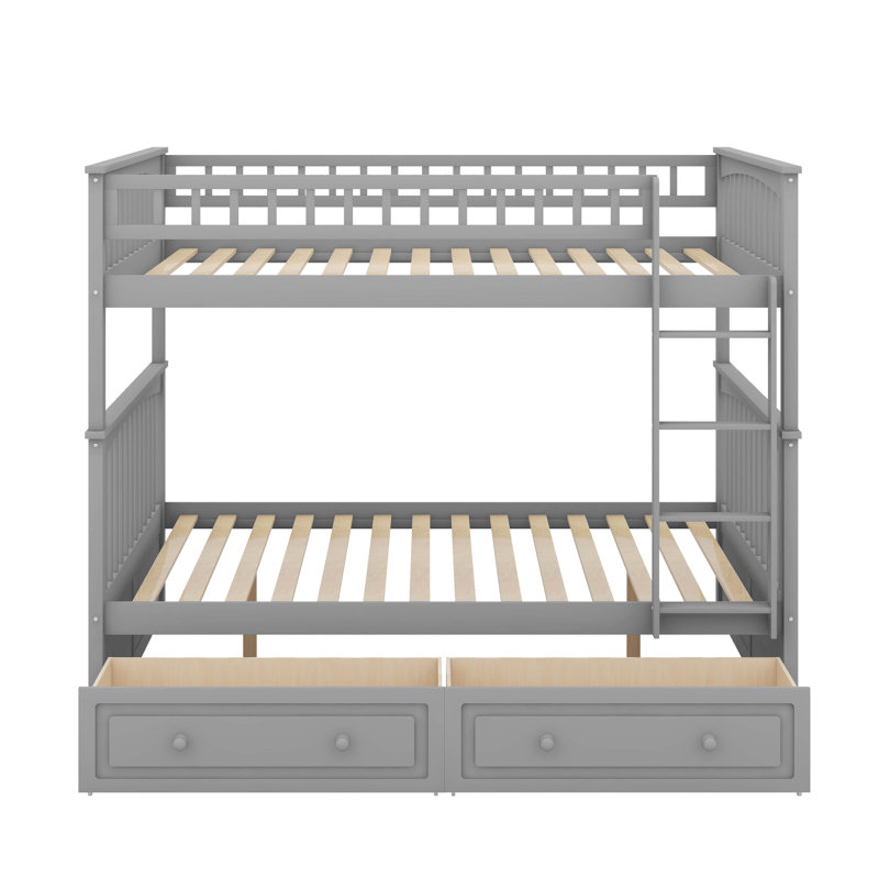 Full Over Full Bunk Bed With Drawers, Convertible Beds, Gray