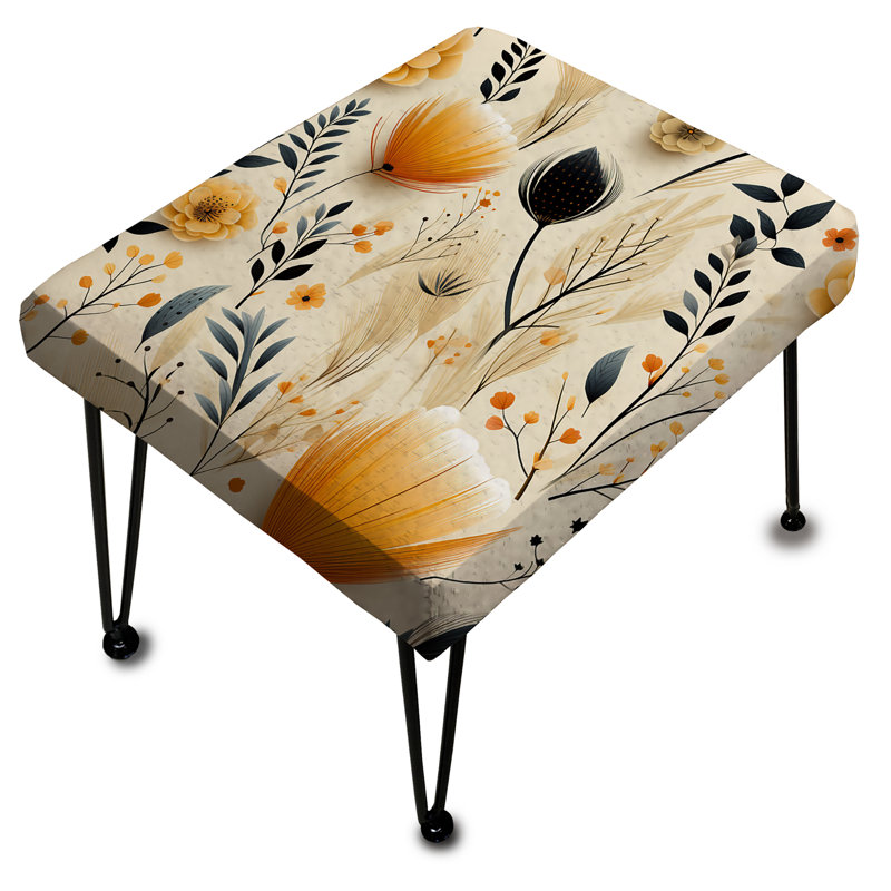 Accents de fleurs beiges et oranges - Repose-pieds rectangulaire Boho
