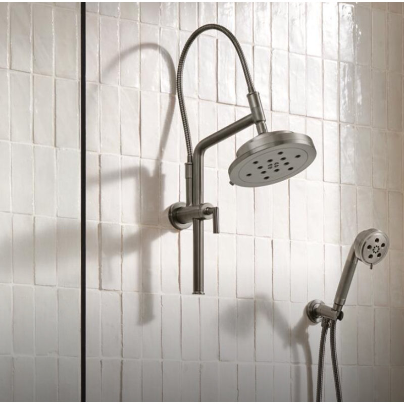 Essential™ Shower Series 10 7/16" Classic Slide Bar Shower Arm And Flange, Luxe Steel