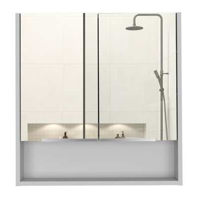 Jaspe Mirror Cabinet, Three Internal Shelves, One Open Shelf, Double Door Cabinet