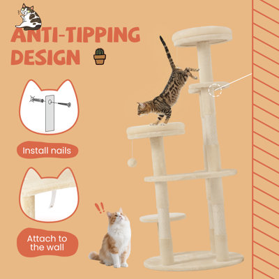 55.5‘’ Cat Tree, Large Cat Tower With Plush Perches, Scratching Posts & Dangling Toys For Indoor Cats, Multi-Level Stable Design