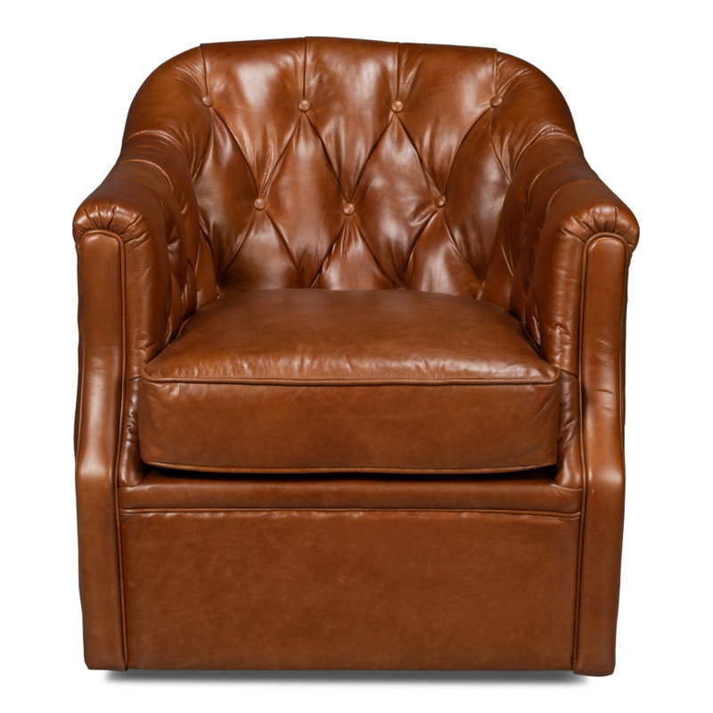 Coolidge Swivel Club Chair, Havana Brown Genuine Leather