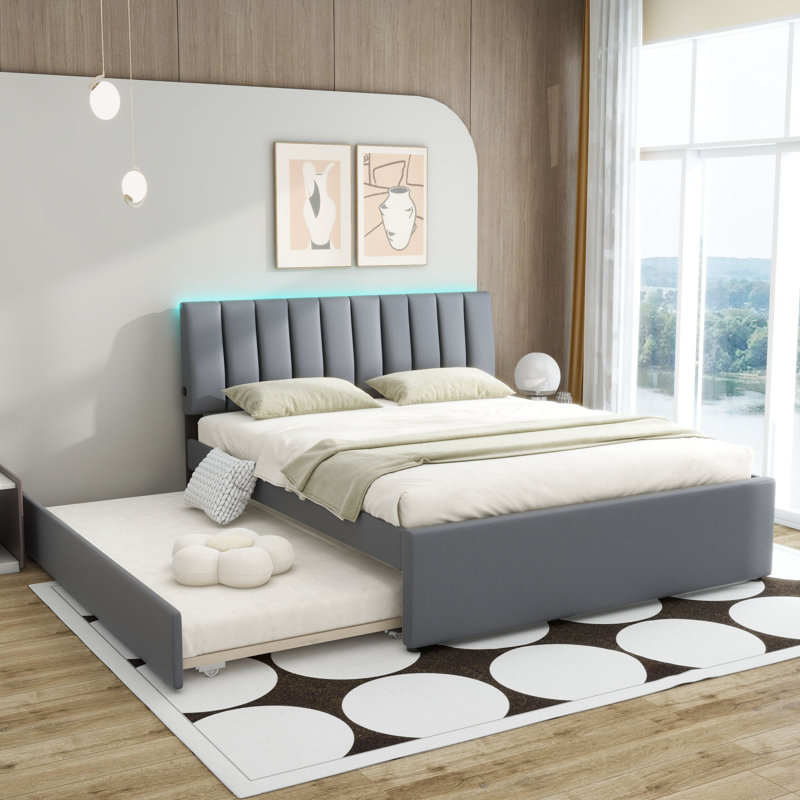 Alphea Upholstered Platform Bed, Gray, Queen