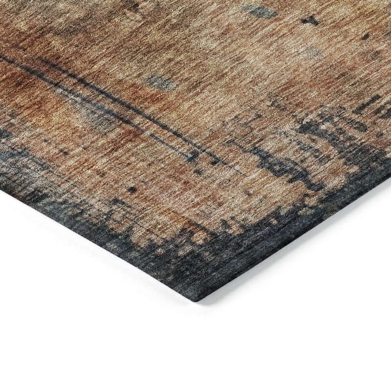 Teal and Brown Abstract Washable Synthetic Area Rug 3' x 5'