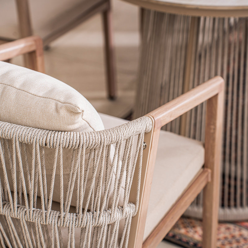 Chaises de salle à manger en osier à structure métallique avec coussins amovibles, pour l'intérieur et l'extérieur