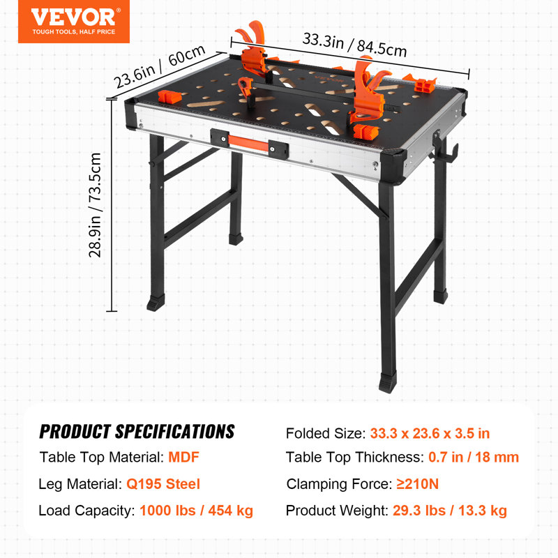 Établi avec plan de travail en bois manufacturé l 33 po