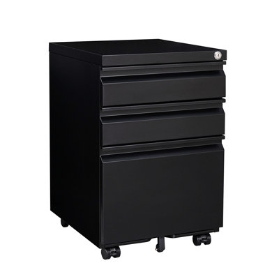 Modern 3 - Drawer Metal Filing Cabinet For Office Use, Black Color, Installation Required, 2 Keys Lockable Drawers, 1 Pencil Tray, Extra Large Storage In Third Drawer, Dumping Fifth Wheel, 4 Swivel