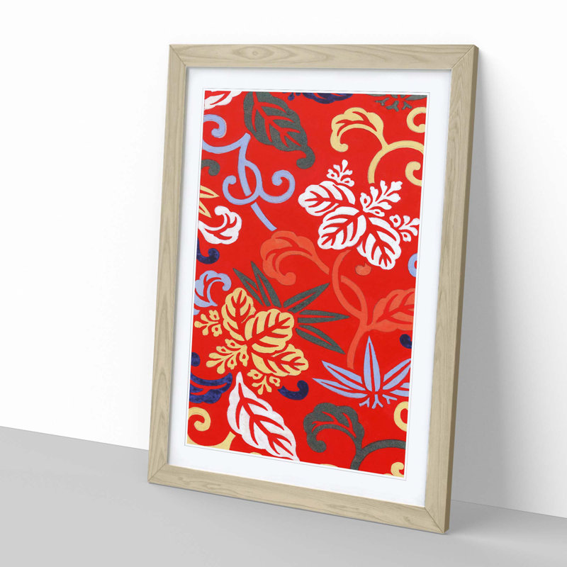 Japanese Floral Pattern - Picture Frame Painting Print, Oak Framed, 65cm H x 48cm W x 2cm D