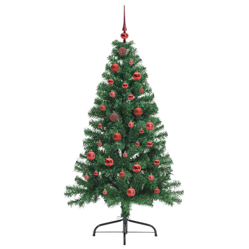  Artificial Pre-lit Christmas Tree PVC, 4.92' H, Green/Red