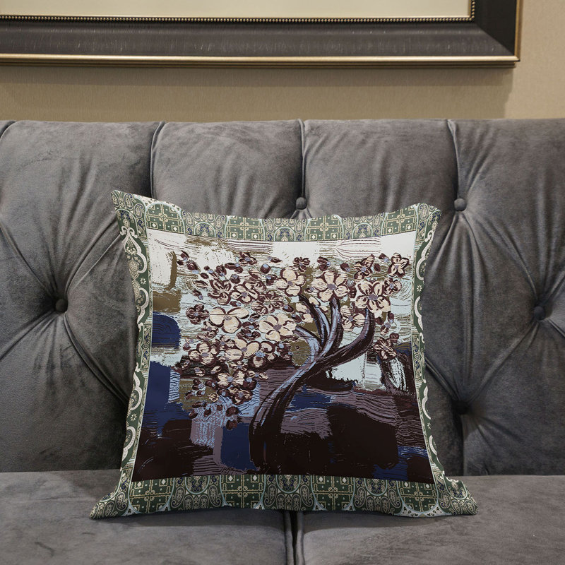 Housse et insert de coussin carré en polyester intérieur / extérieur, 20 po x 20 po, Blanc / Vert / Bleu