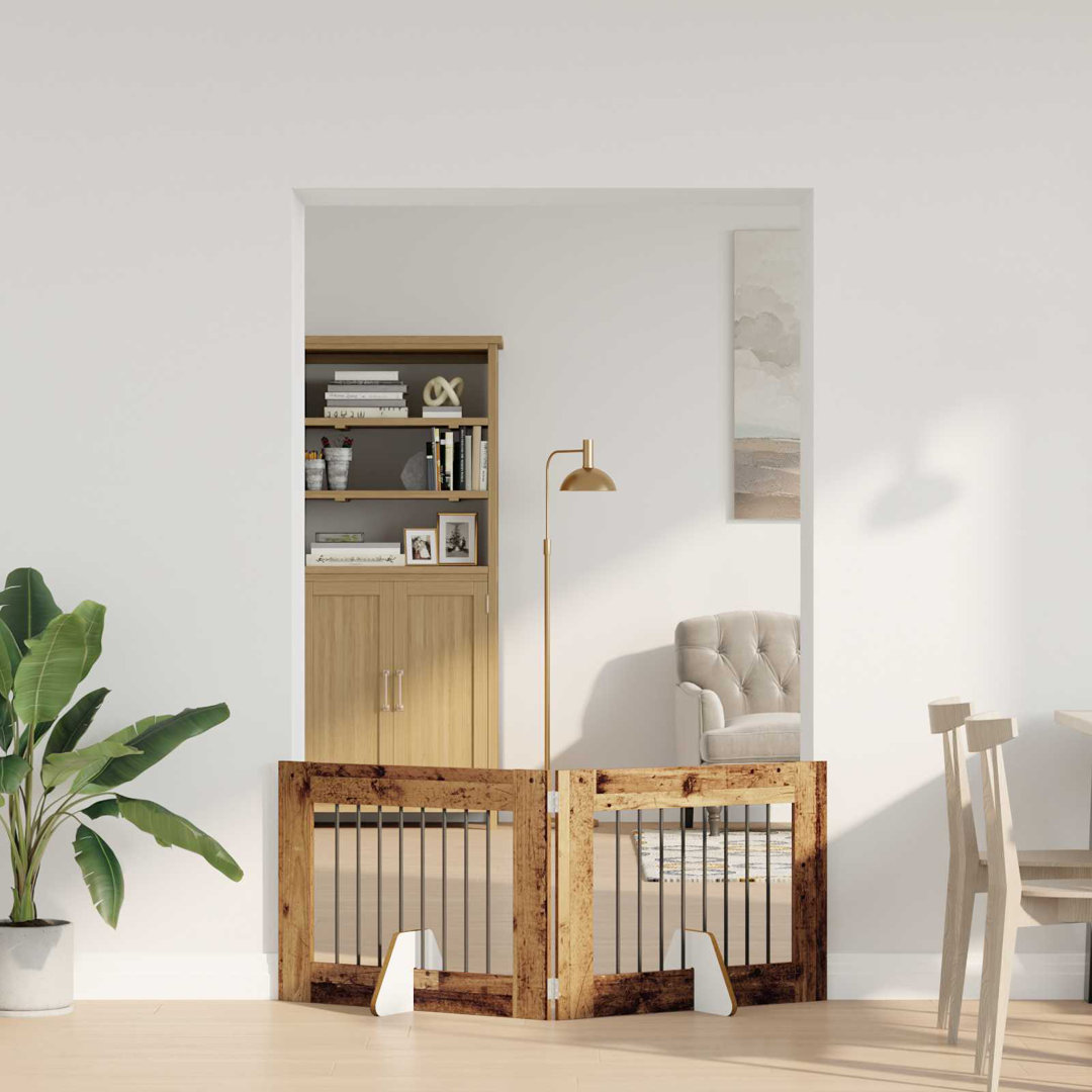 Dog Gate With Stands Engineered Wood Fence Pet Containment Living Room