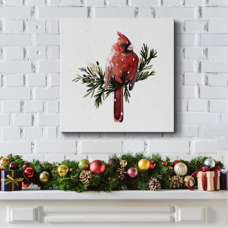 Cardinal avec neige I sur toile, H 16 po x l 16 po x P 1,5 po