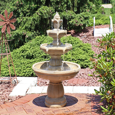 Fontaine d'extérieur traditionnelle à 3 niveaux en fibre de verre brun clair Galles