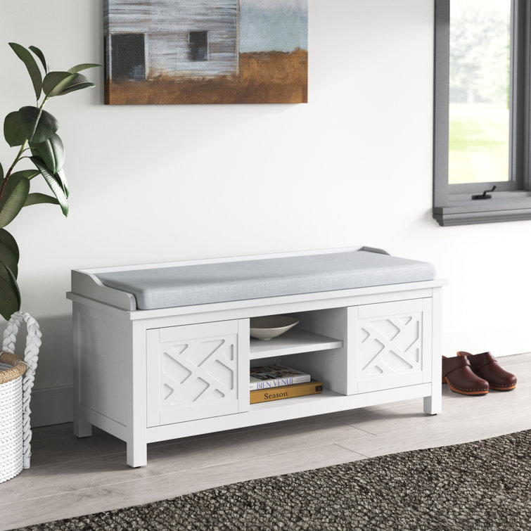 Lund Coventry 45 in. W Wood Storage Bench with Cushion, Entryway Organization & Decoration, 3 Adjustable/Removable Cubbies, Decorative Cushion Included