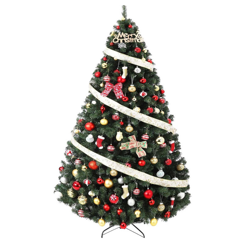 Arbre de Noël artificiel 7,5 pi avec 1205 pointes de branches, arbre de Noël avec matériau résistant au feu durable pour le salon et à l'extérieur, assemblage facile