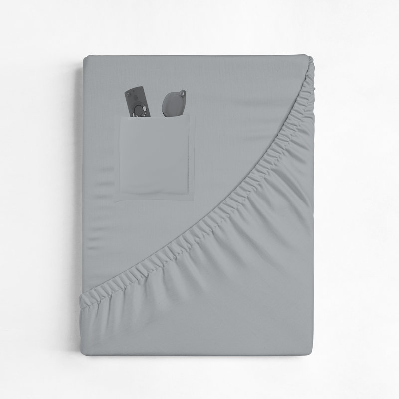 Ensemble de draps-housses 2 pièces 100% coton Cool & Crisp, Gris clair, Drap-housse pour taille de lit double