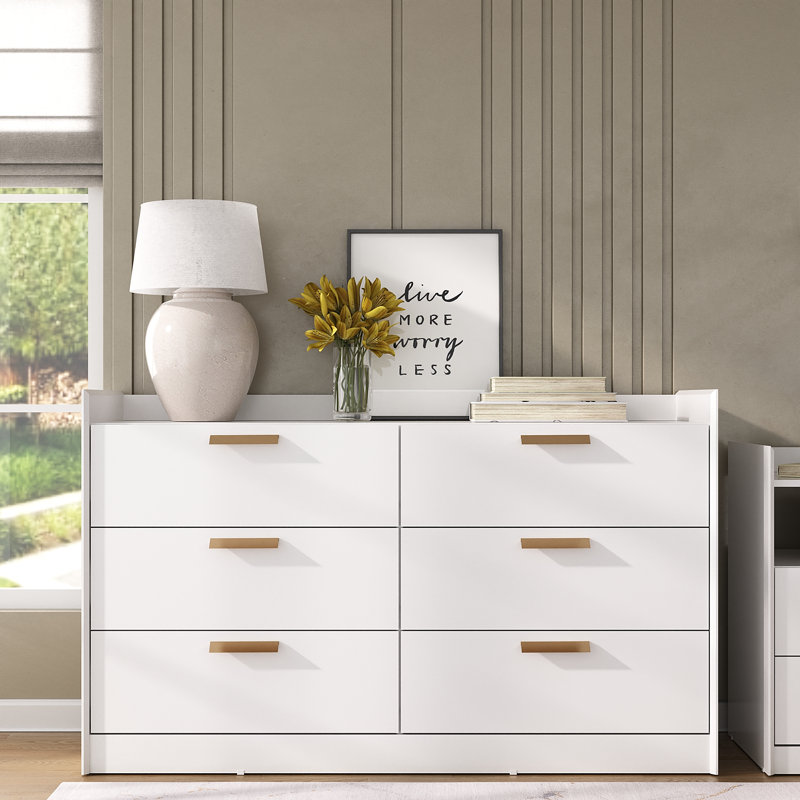 Watervliet 6 Drawer 54.92" W Double Dresser, White