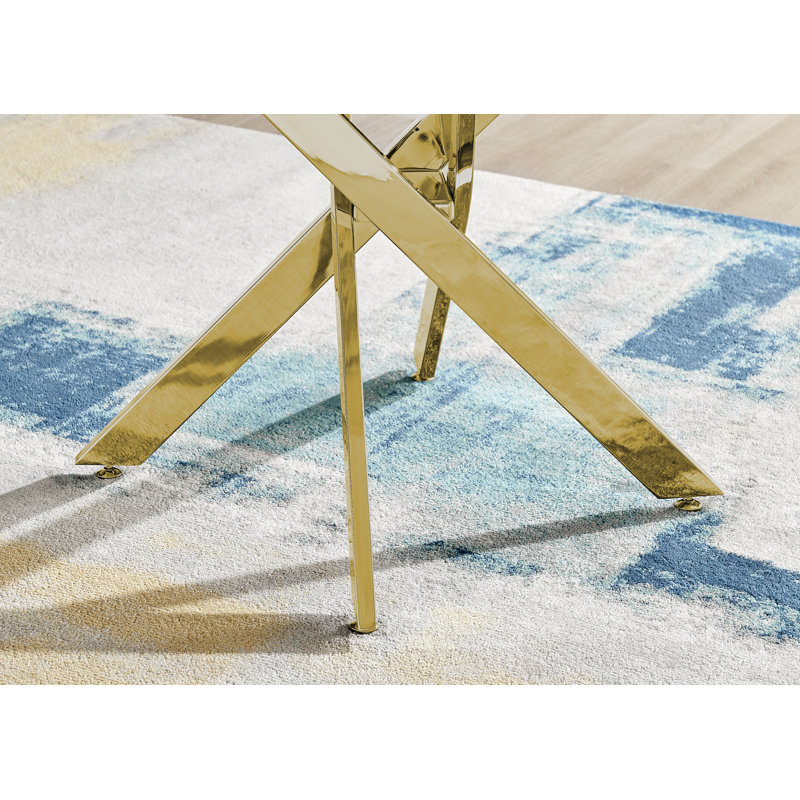 Tierra White Marble Effect Nest Legged Dining Table, 39.4" L x 39.4" W, Gold