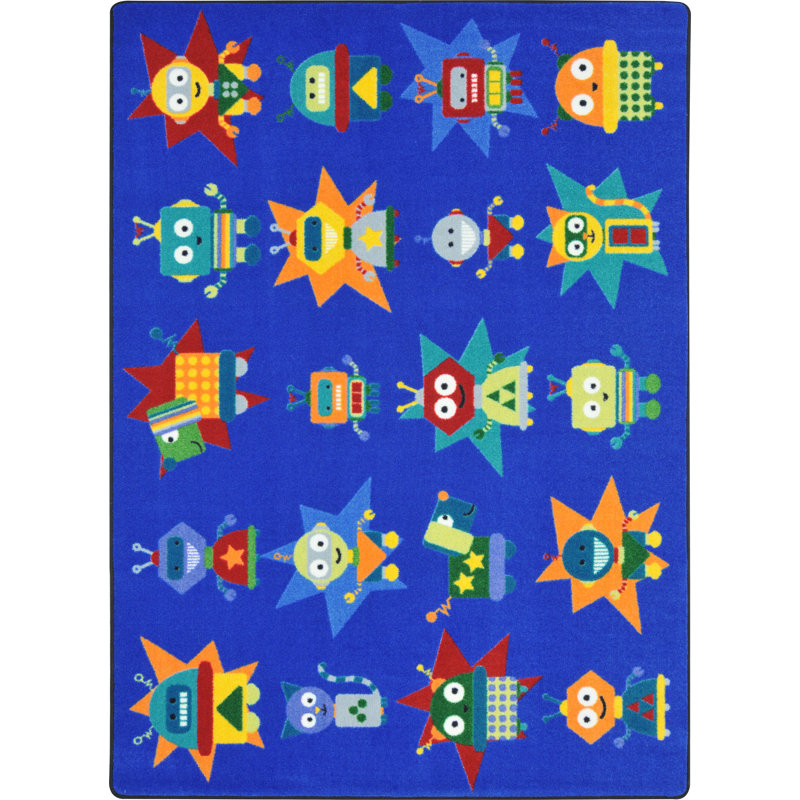 Colorful Synthetic Tufted Robot Invasion Kids Area Rug