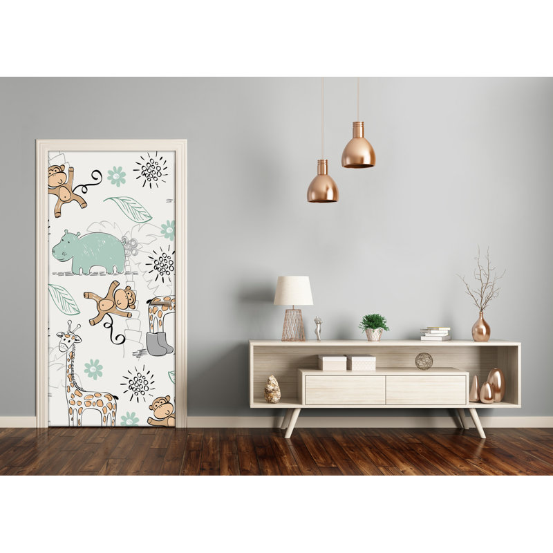 African Animals Door Decal, 205cm H x 95cm W