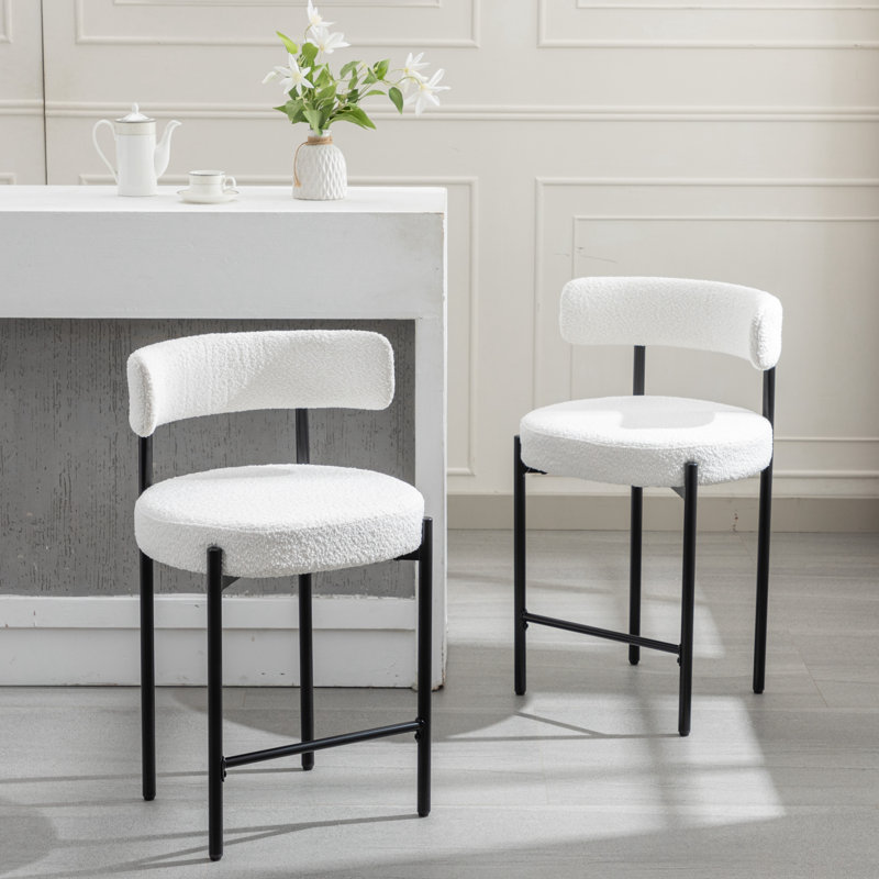 24'' White Boucle and Metal Counter Height Bar Stools, Set of 3