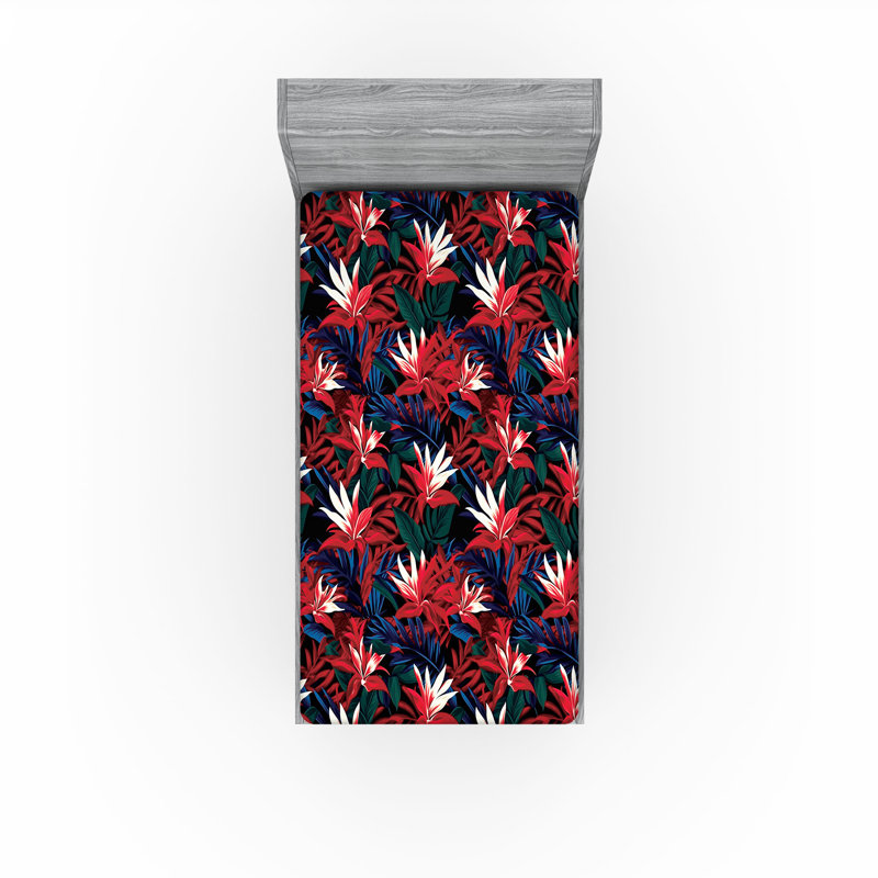 Drap-housse Ambesonne, Drap-housse de taille simple, Rose foncé / motif floral lavande foncé