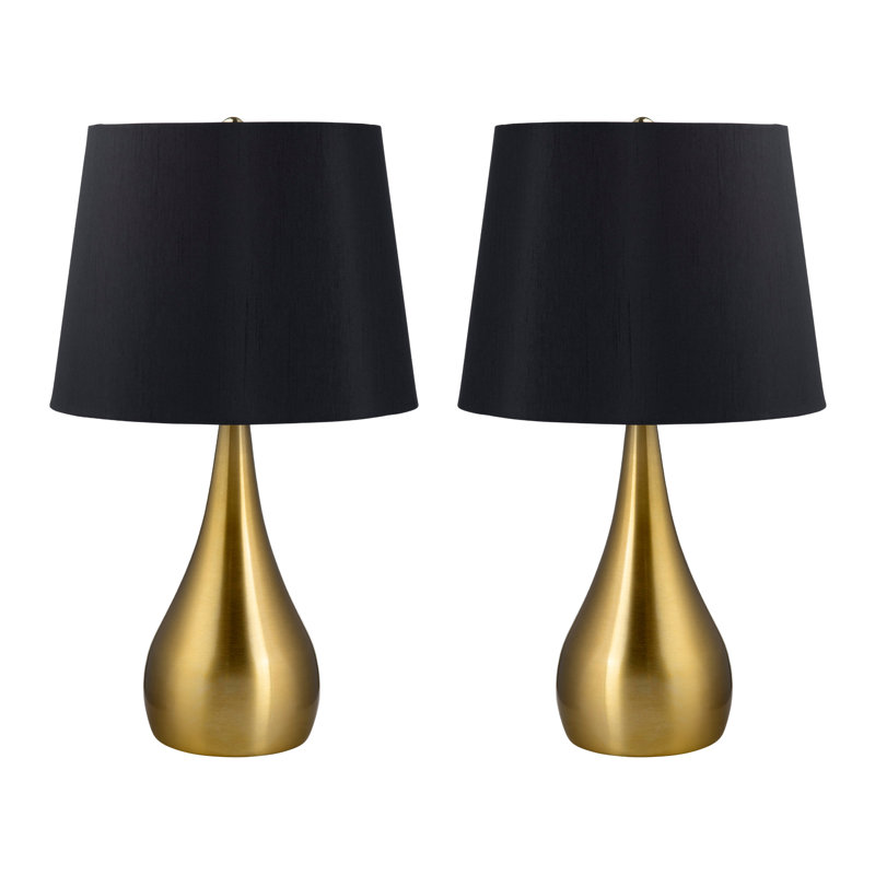 Ensemble de 2 lampes de table en métal avec abat-jour, Noir, Doré, Soie