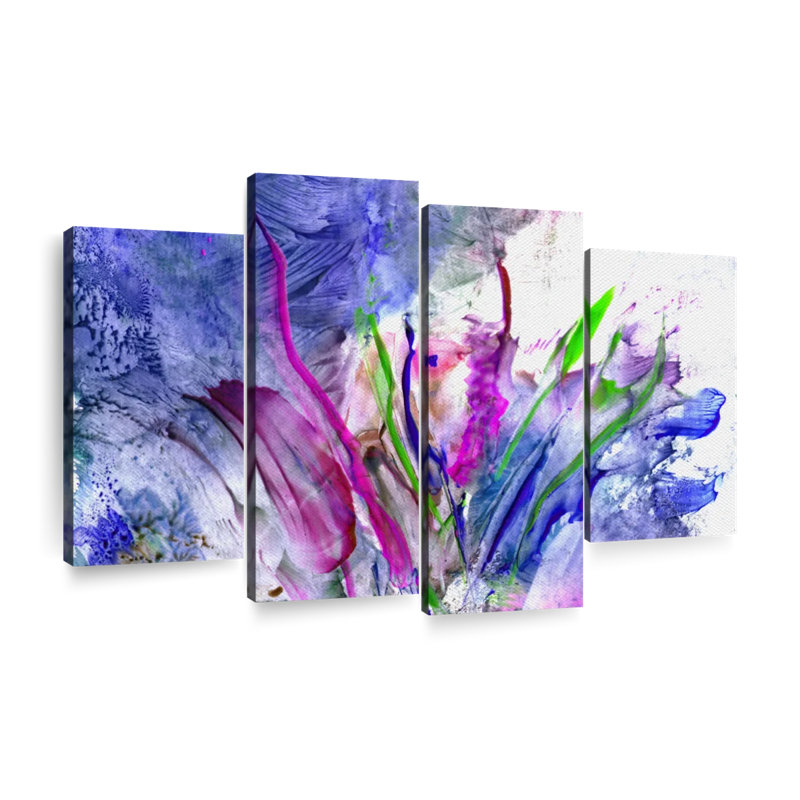 Ensemble de 4 fleurs abstraites sur toile, H 84 po x l 54 po x P 1,25 po