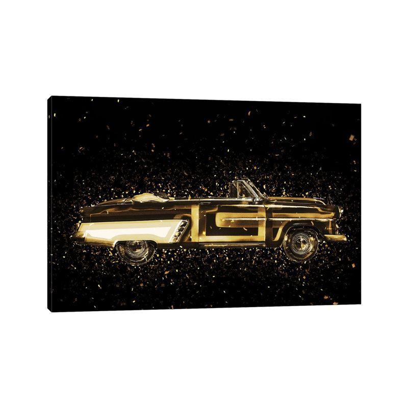 Golden - Vintage Car 1 Piece Wrapped Canvas Painting, 20.32cm H x 30.48cm W x 1.9cm D
