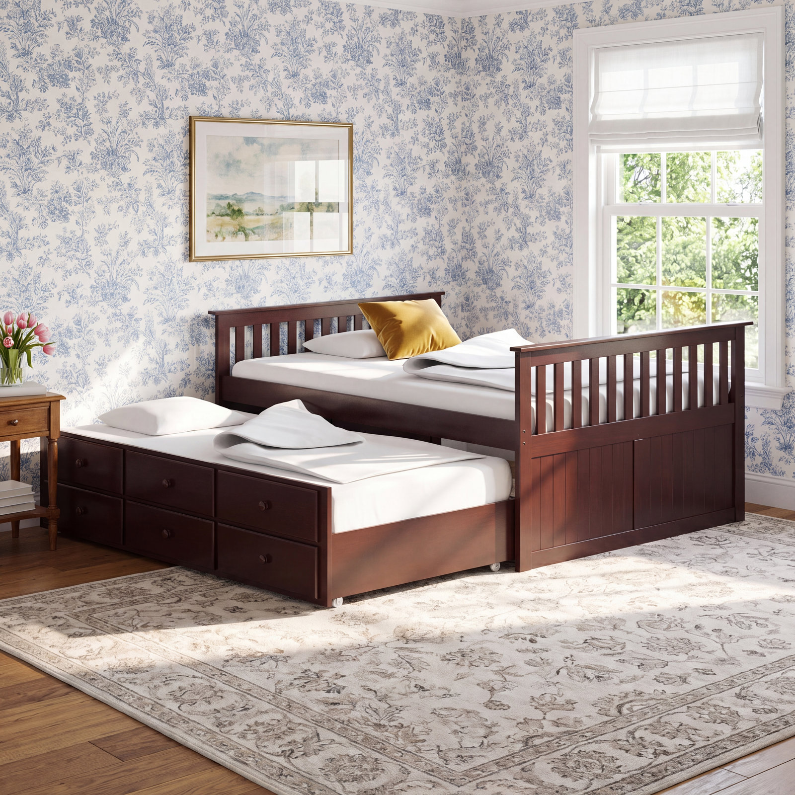 Marco Island Captain's Bed with Trundle Bed and Drawers, Espresso, Full